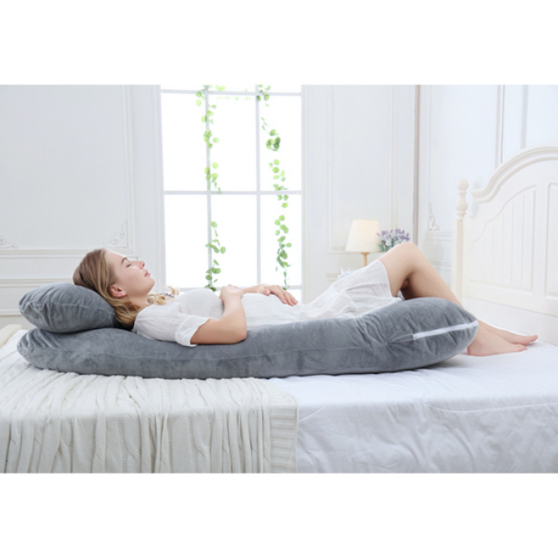 Full Body Pregnancy Pillow Velvet Cover Grey U Shape Maternity Support for Back Hips Legs Belly for Pregnant Women